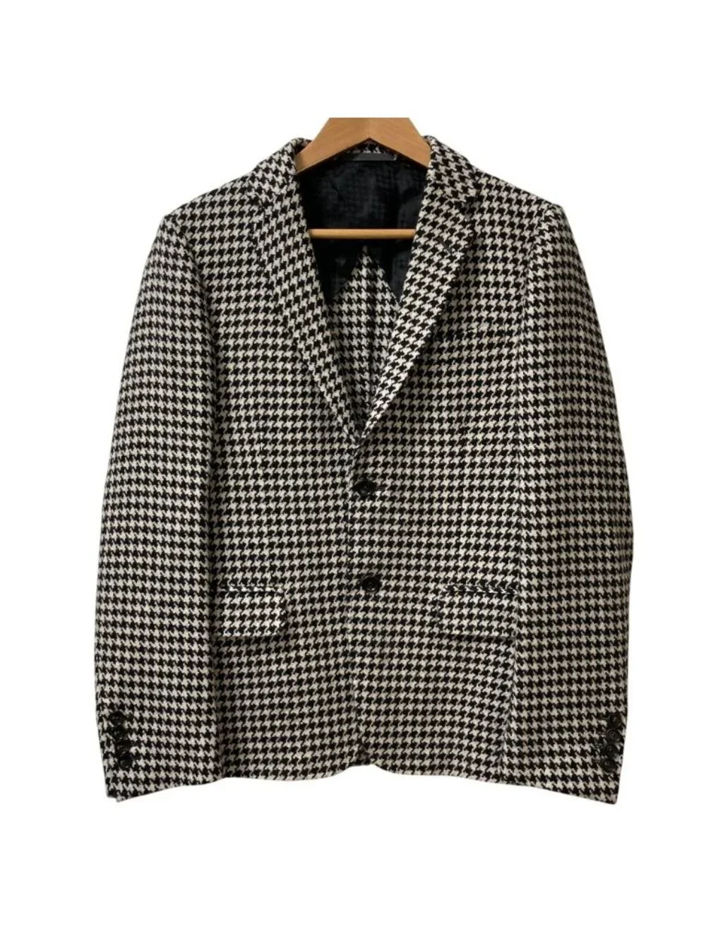 Gucci Wool Tweed Houndstooth Tailored Jacket Trousers Suit Set Black White
